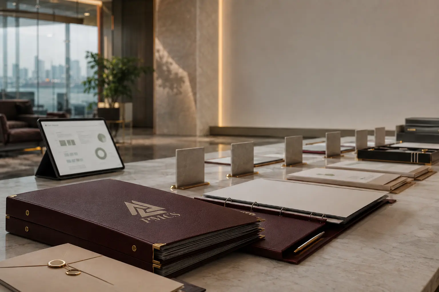 PMCS planning materials arranged in an institutional meeting space